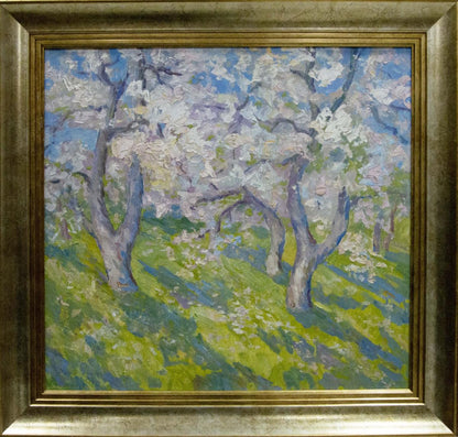 Framed oil painting of blossoming orchard by Kogan-Shats Matvey Borisovich