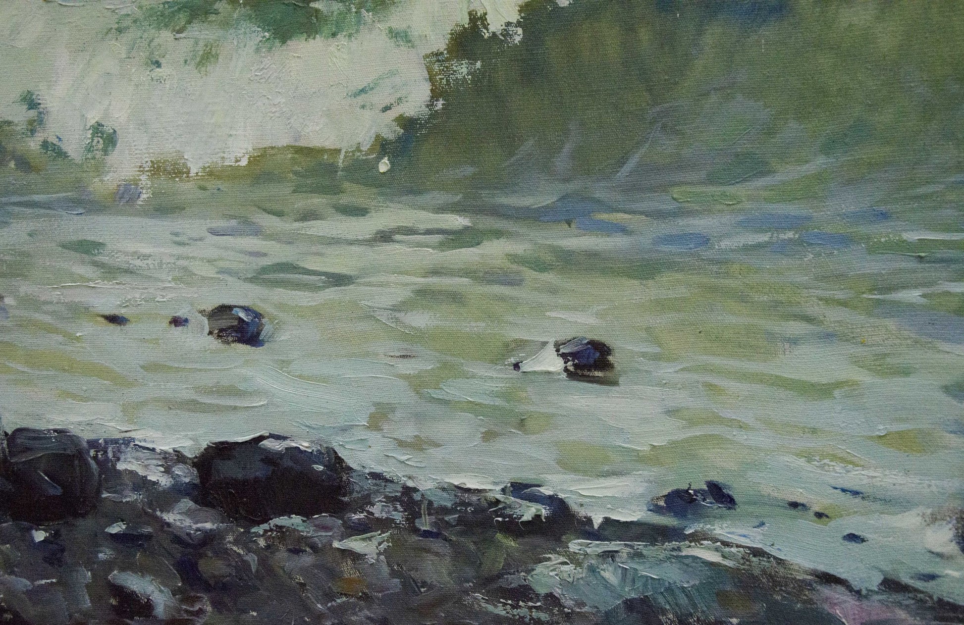 Oil painting Seascape with Awakening by Petr Sulimenko turbulent wave on rocky shore