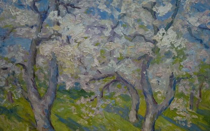 Vibrant impressionist oil painting of blooming trees by Kogan-Shats Matvey Borisovich