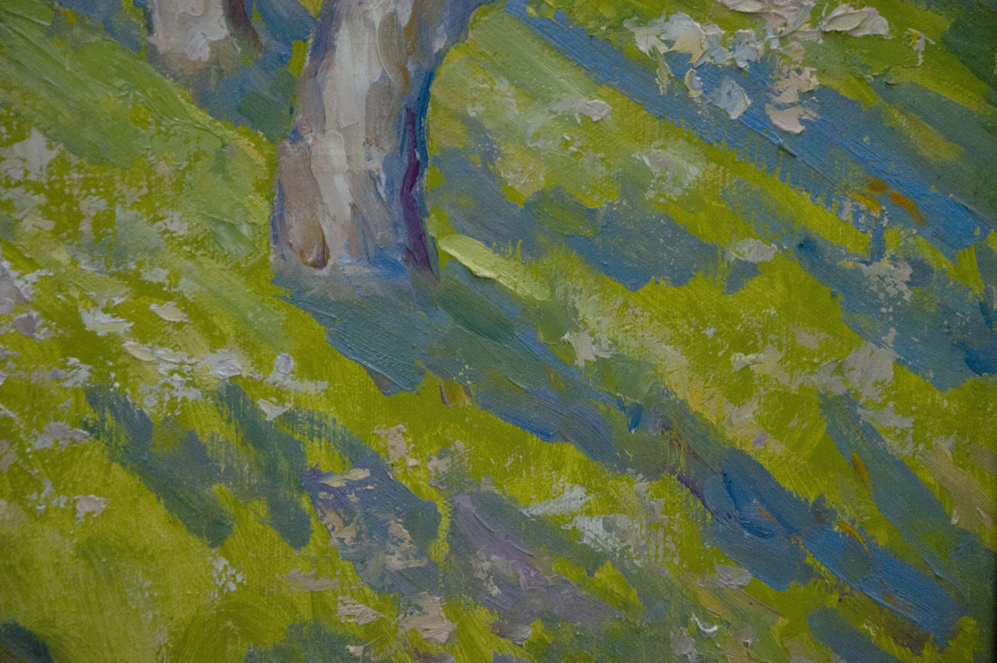 Textured impasto oil painting of blooming tree trunk by Kogan-Shats Matvey Borisovich