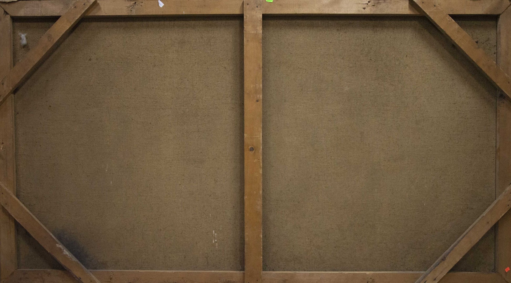 Back of two-panel wooden-framed Oil painting Night coast with textured brown fabric