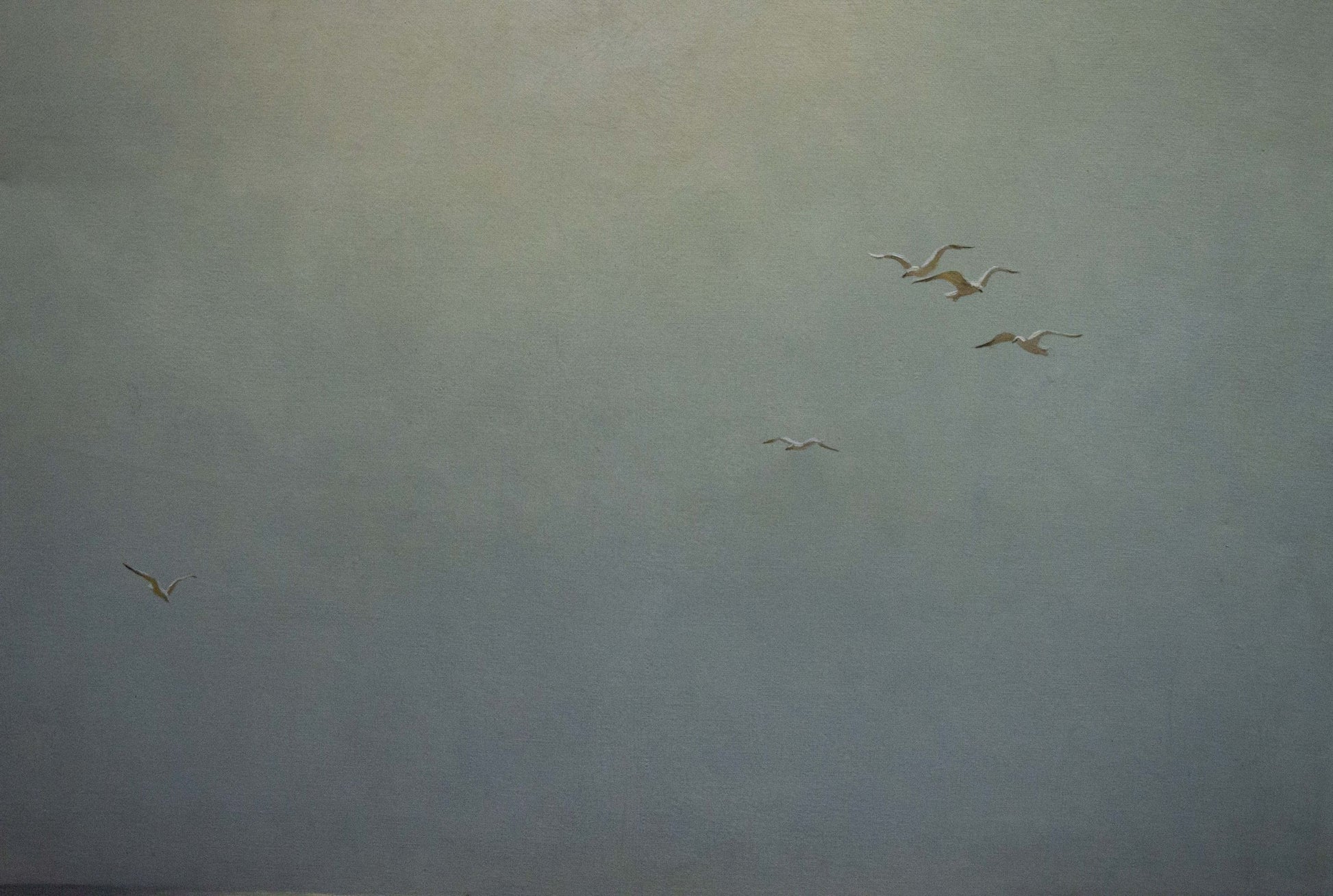 Oil painting by the sea by Brusentsov Gennady Yakovlevich: seagulls gliding over overcast sky