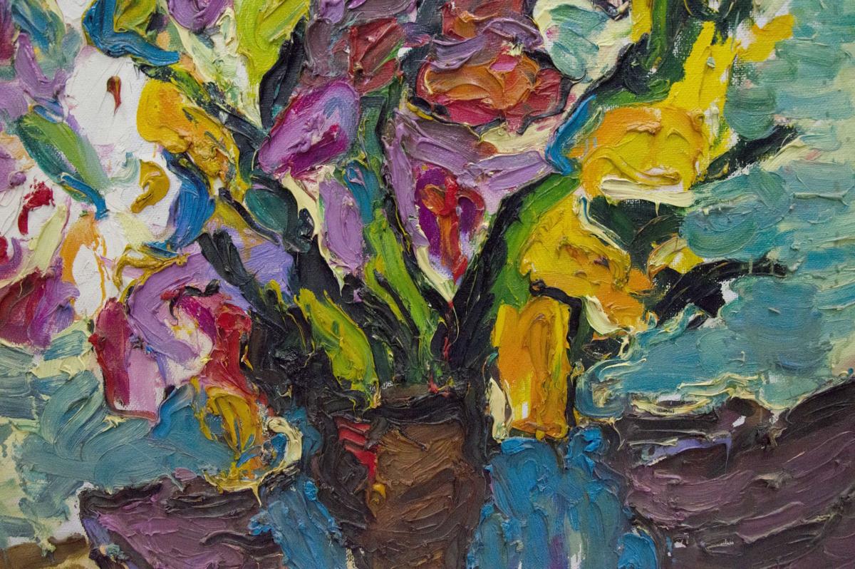 Vibrant impressionist oil painting Morning flowers by Sergey Dupliy