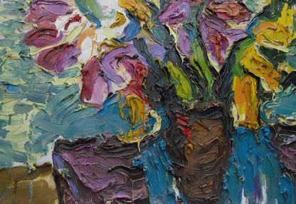 Vibrant impressionist oil painting Morning flowers by Sergey Dupliy