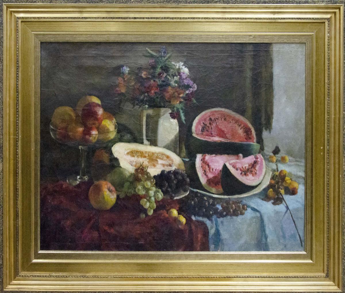 Oil painting Still life by Sokolova Zinaida Ivanovna with fruits and bouquet