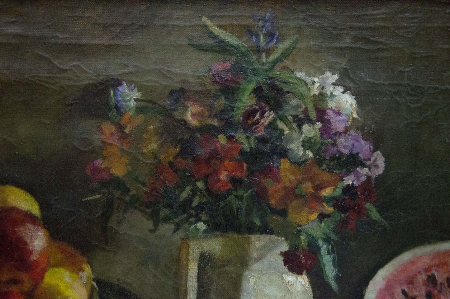 Oil painting of vibrant mixed flowers bouquet in white vase by Sokolova Zinaida Ivanovna