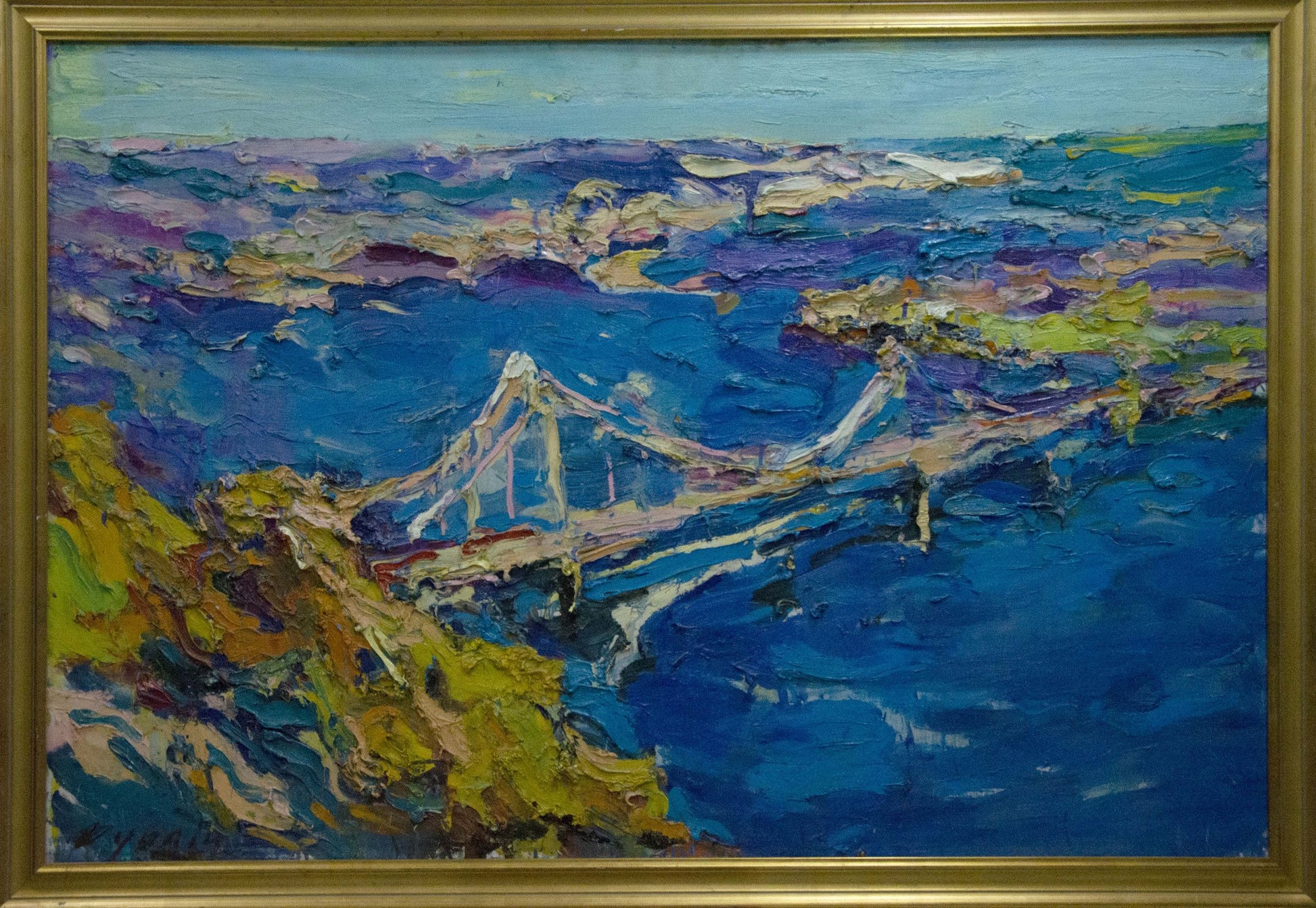 Oil painting by Dupliy Sergey Alexandrovich: vibrant impressionist bridge landscape