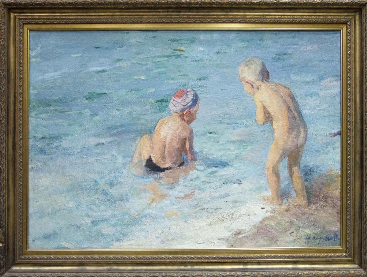 Oil painting of children by the sea by Naumova Tamara Sergeevna