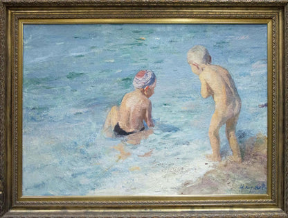 Oil painting of children by the sea by Naumova Tamara Sergeevna