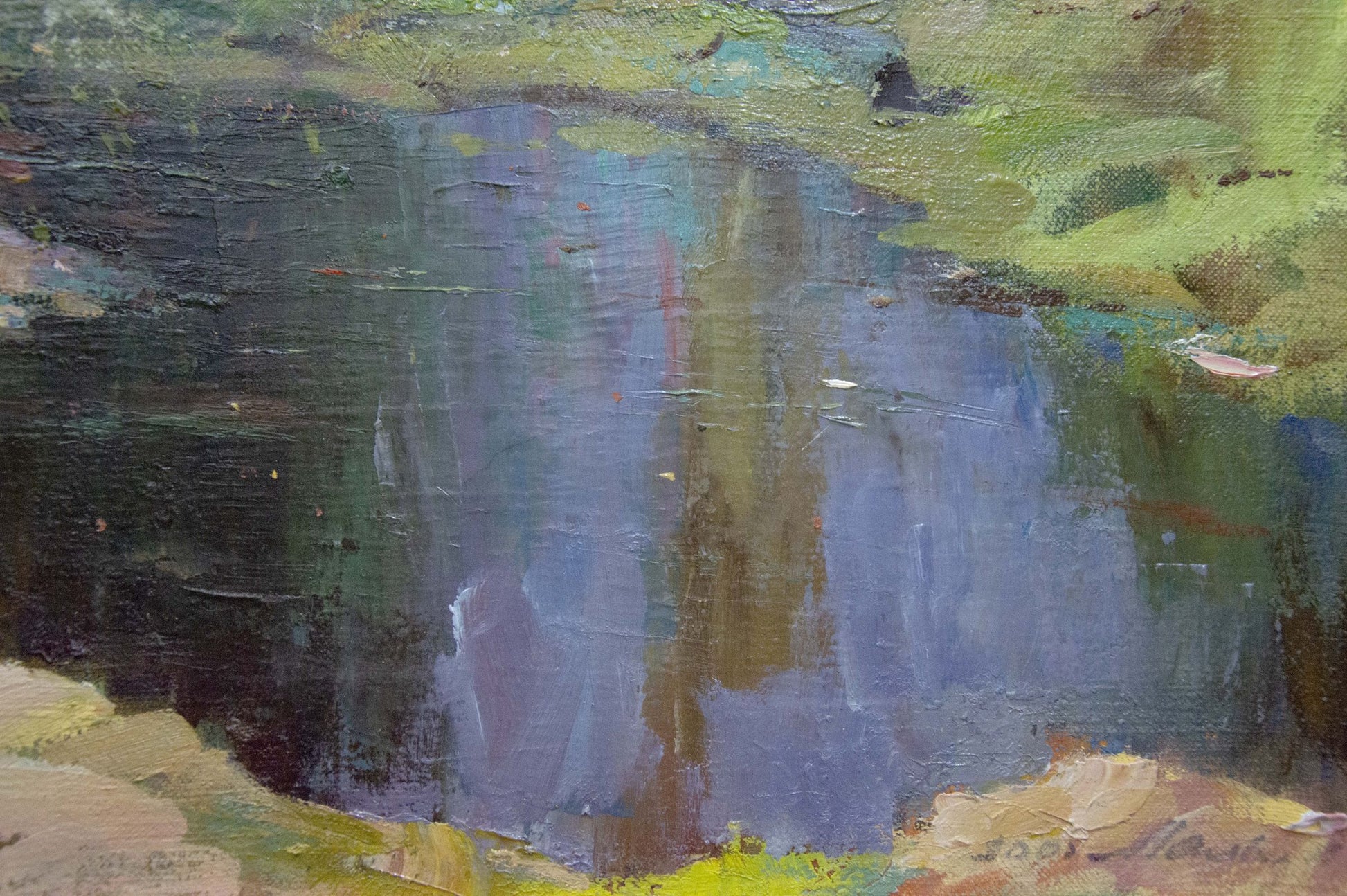 Oil painting by Maltsev Nikolay Alexandrovich of tranquil pond landscape