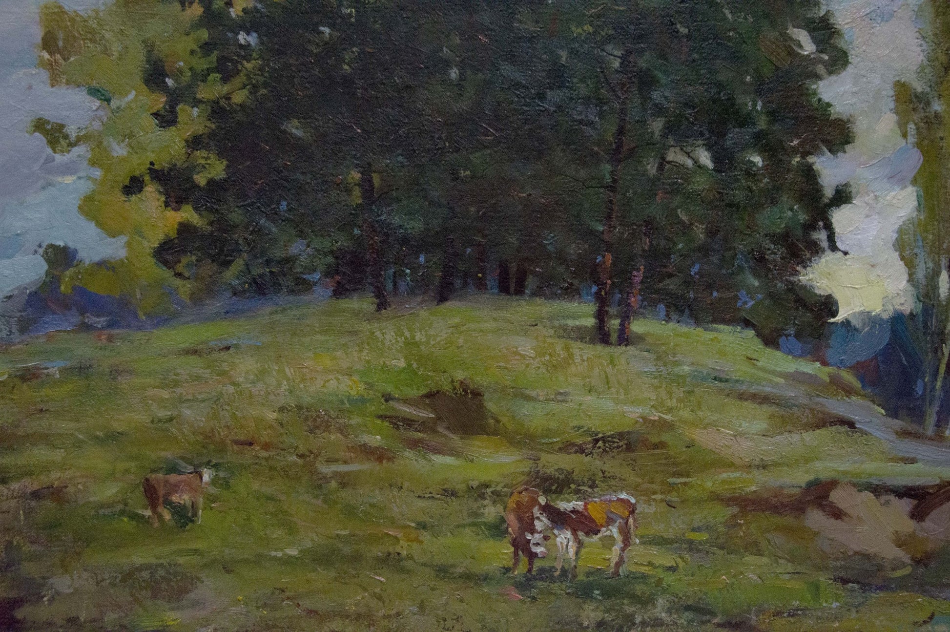 Oil painting by Maltsev Nikolay Alexandrovich of two cows grazing hillside