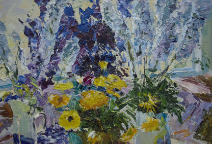 Vibrant impressionist oil painting Flowers in the room by Sergey Shapovalov