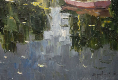 Impressionistic oil painting of boats near shore by Yarovoy Stepan Kalinovich