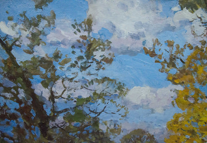 Oil painting of park by Khodchenko Lev Pavlovich textured sky and trees