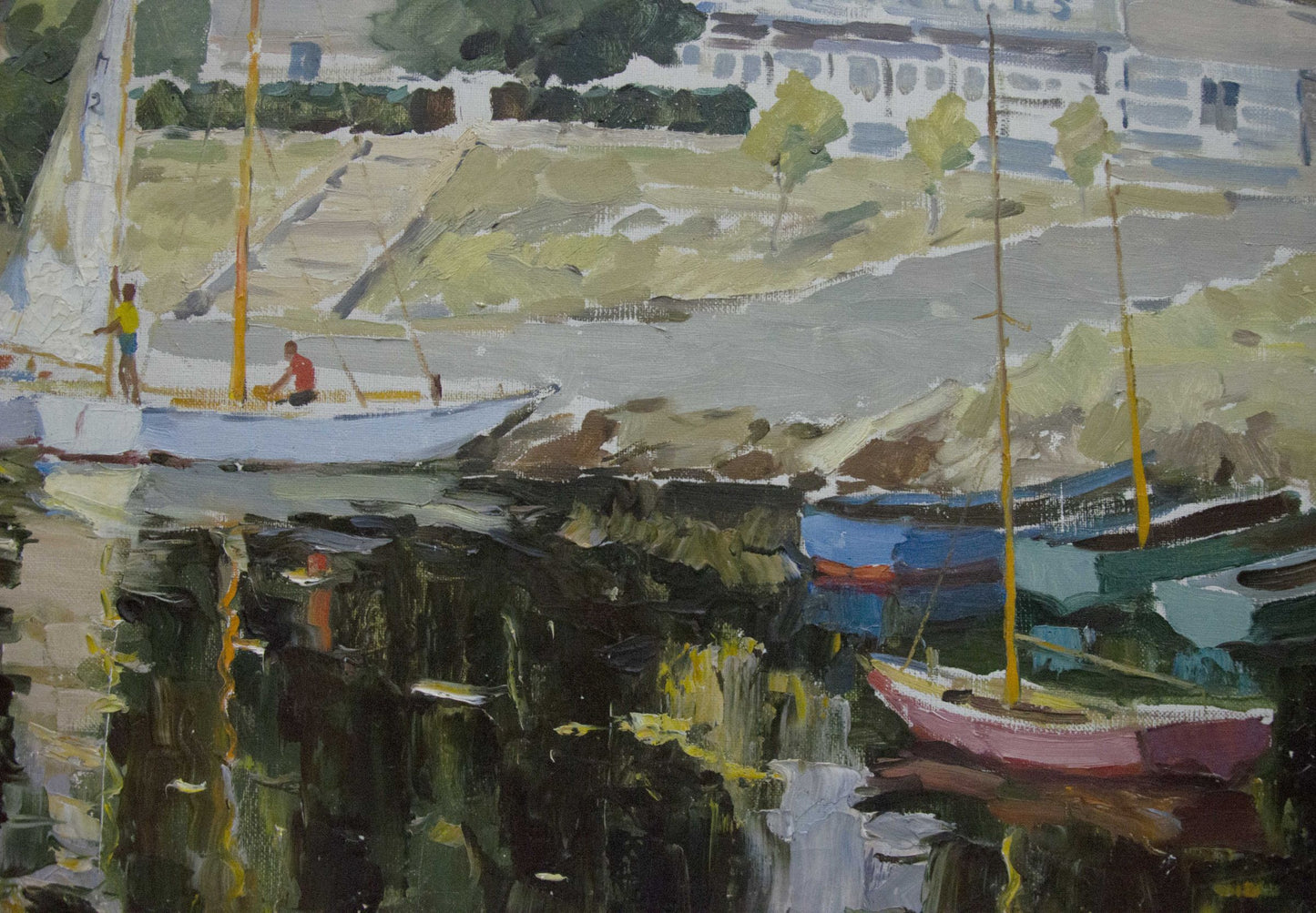 Vibrant impressionist oil painting of sailboats in harbor by Yarovoy Stepan Kalinovich
