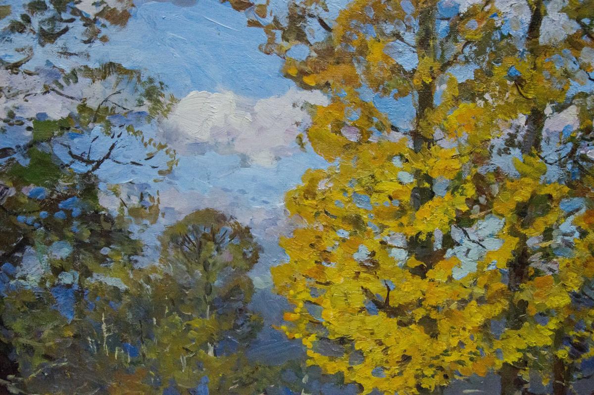 Vibrant yellow tree in park oil painting by Khodchenko Lev Pavlovich