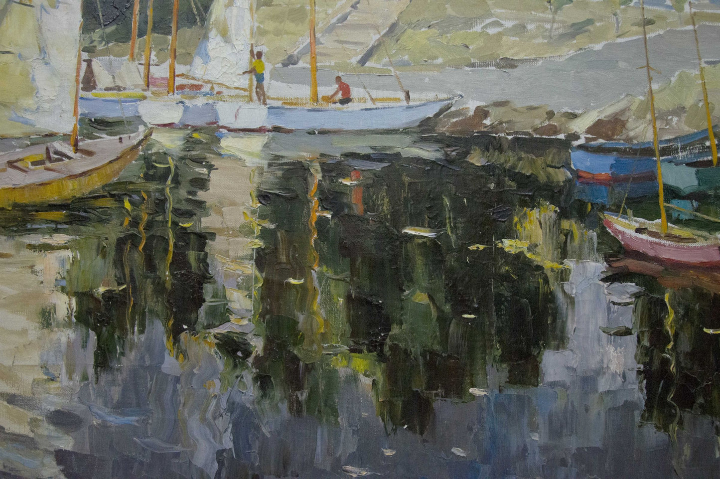 Vibrant impressionist oil painting of boats near shore by Yarovoy Stepan Kalinovich