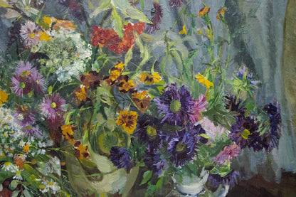 Vibrant impressionistic oil painting of floral arrangement in vase by Ivchenko Anatoly Avramovich