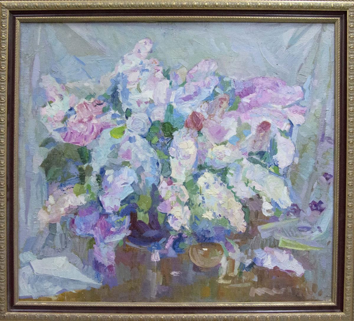 Vibrant impressionist oil painting by Buzok Dovgalevskaya Vera Veniaminovna in ornate gold frame