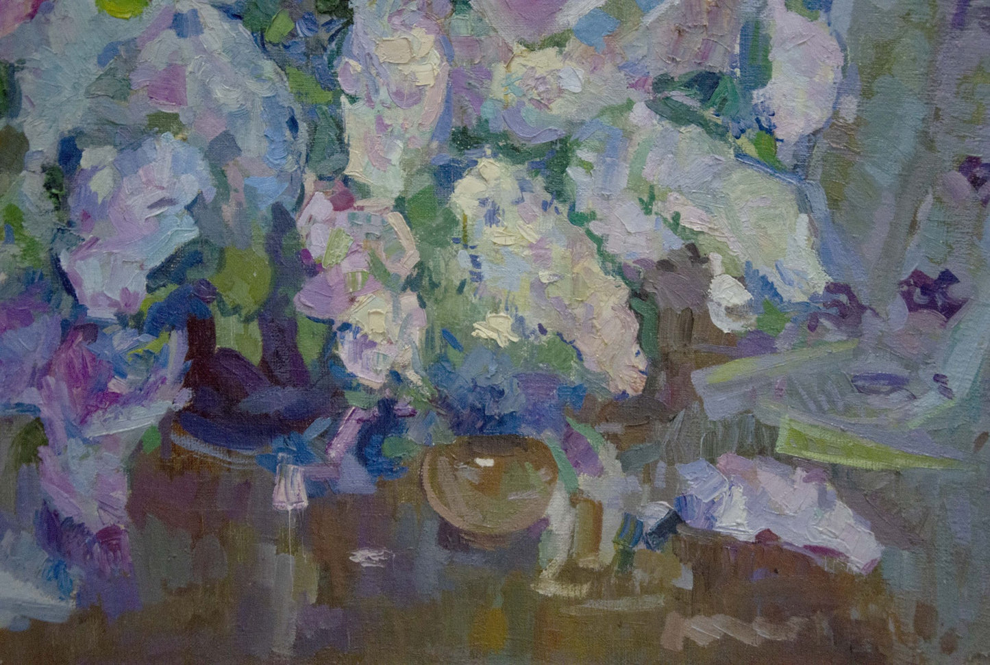 Oil painting of vibrant floral arrangement in vase by Buzok Dovgalevskaya Vera Veniaminovna