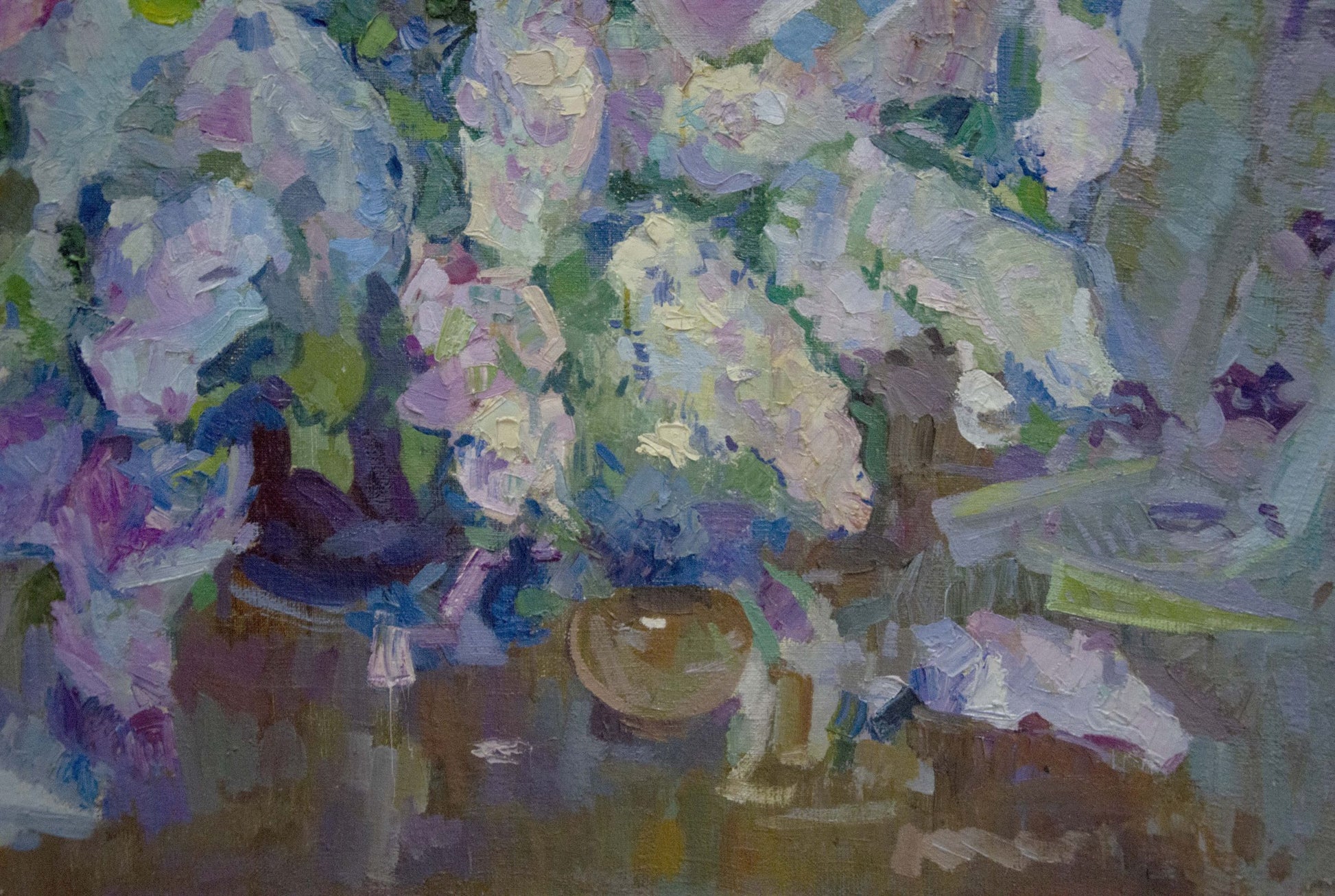 Oil painting of vibrant floral arrangement in vase by Buzok Dovgalevskaya Vera Veniaminovna