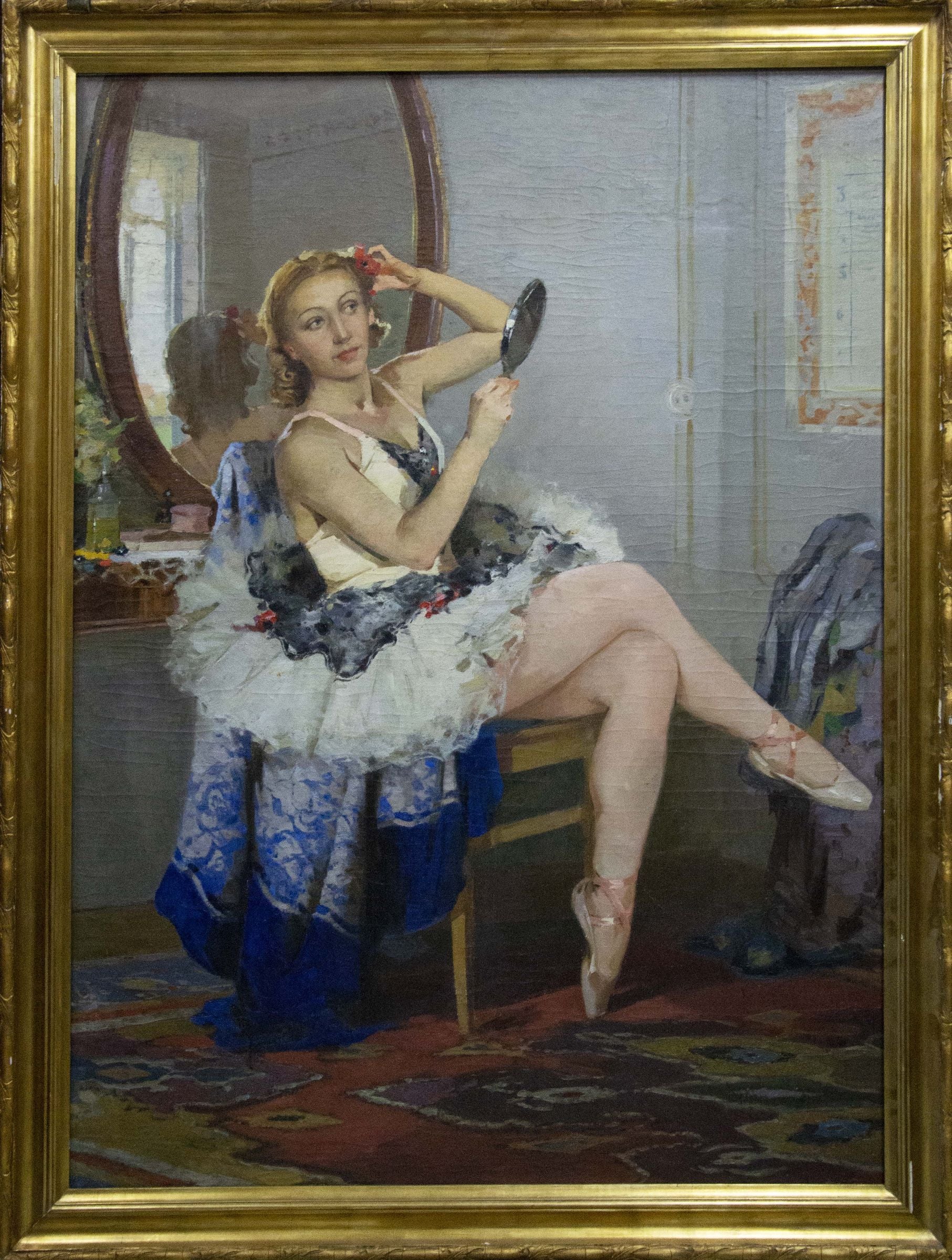 Oil painting portrait of ballerina in white blue tutu by Plamenitsky Anatoly Alexandrovich