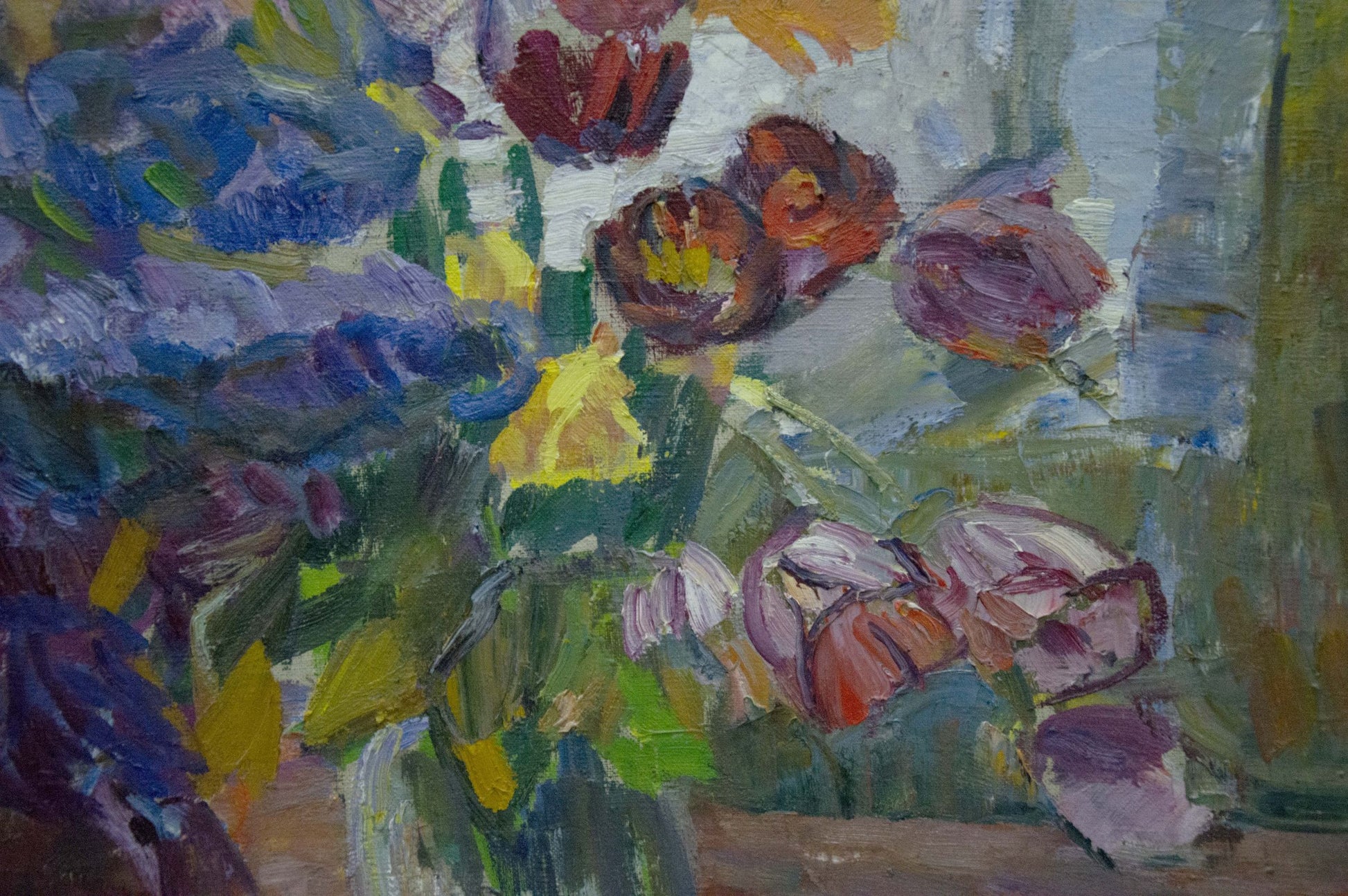 Vibrant impressionist oil painting of tulips in vase by Tkachenko Andrey Zinovievich