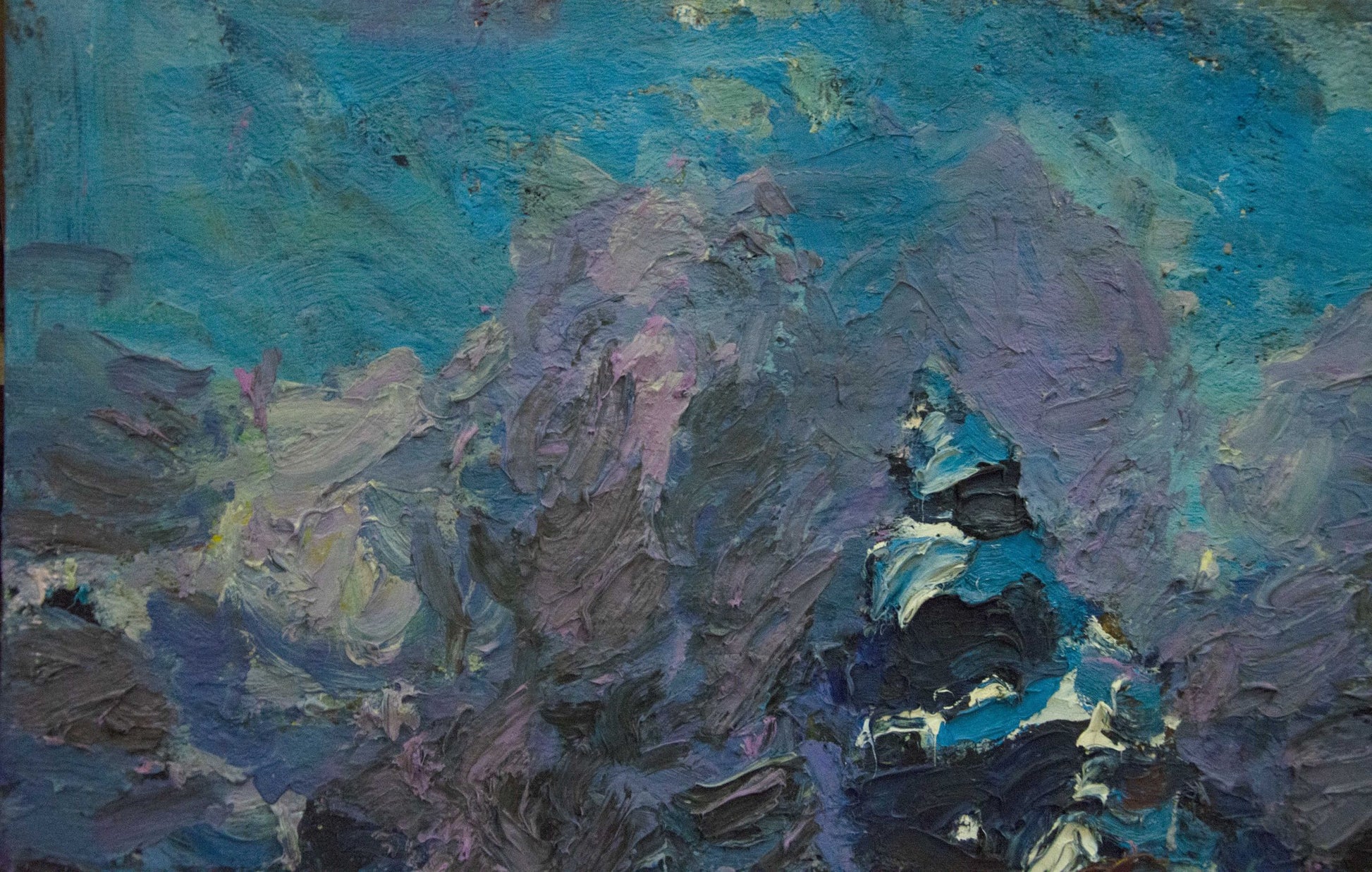 Abstract oil painting Winter Dupliy by Sergey Alexandrovich in teal, purple, gray