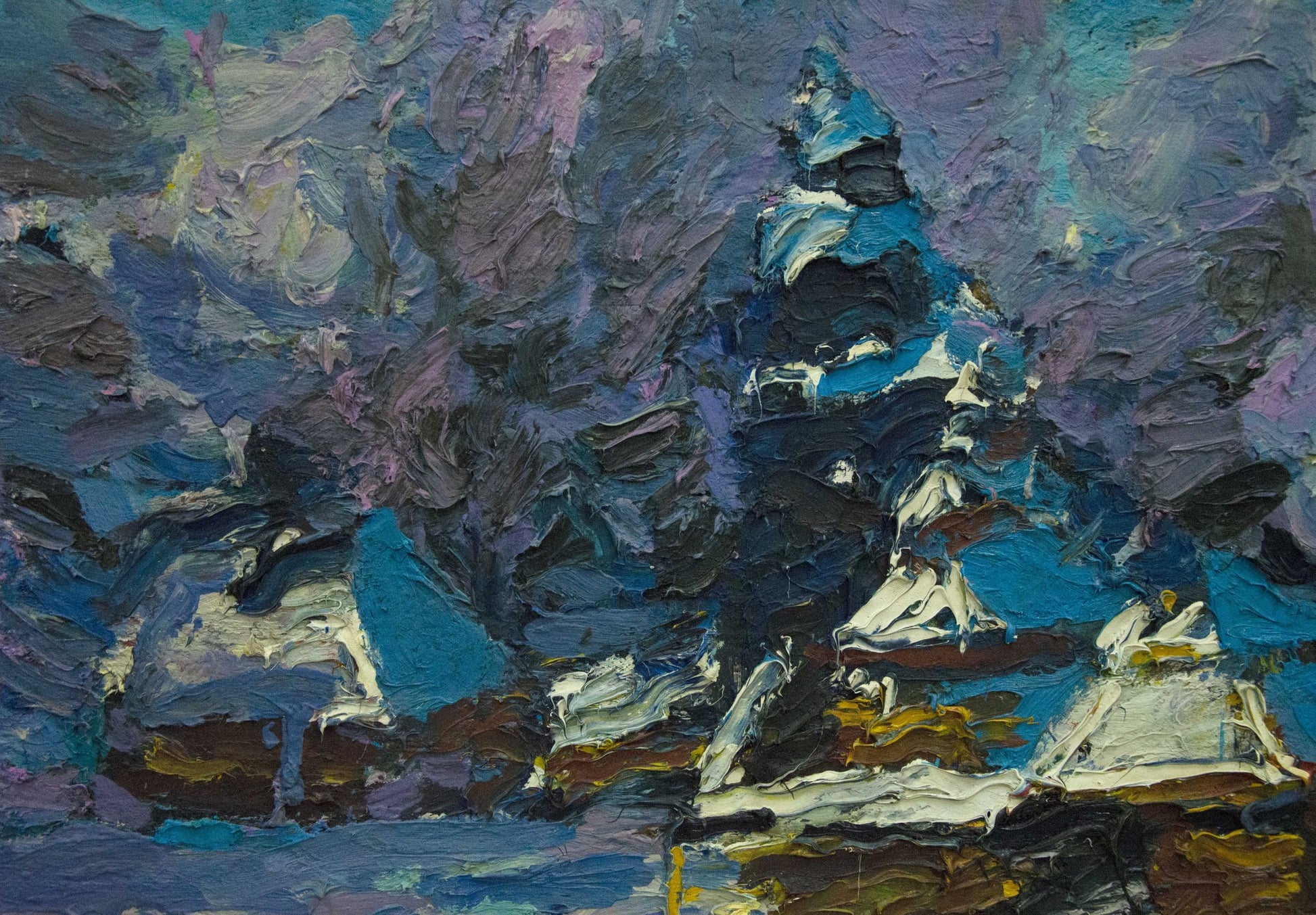 Winter Dupliy by Sergey Alexandrovich: impressionistic snow mountain in blues