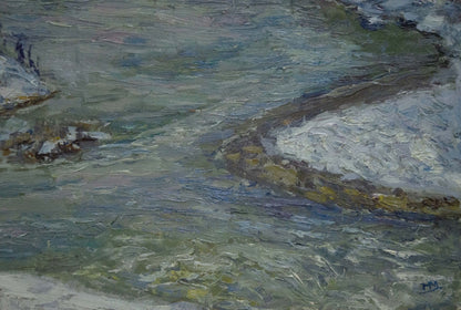 Oil painting of winter landscape river by Kontratovich Ernest Rudolfovich