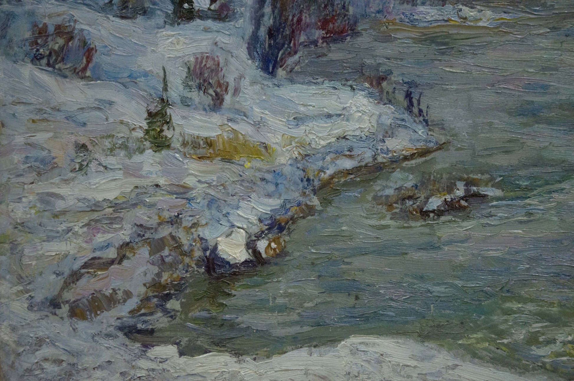 Oil painting of snowy riverbank by Kontratovich Ernest Rudolfovich