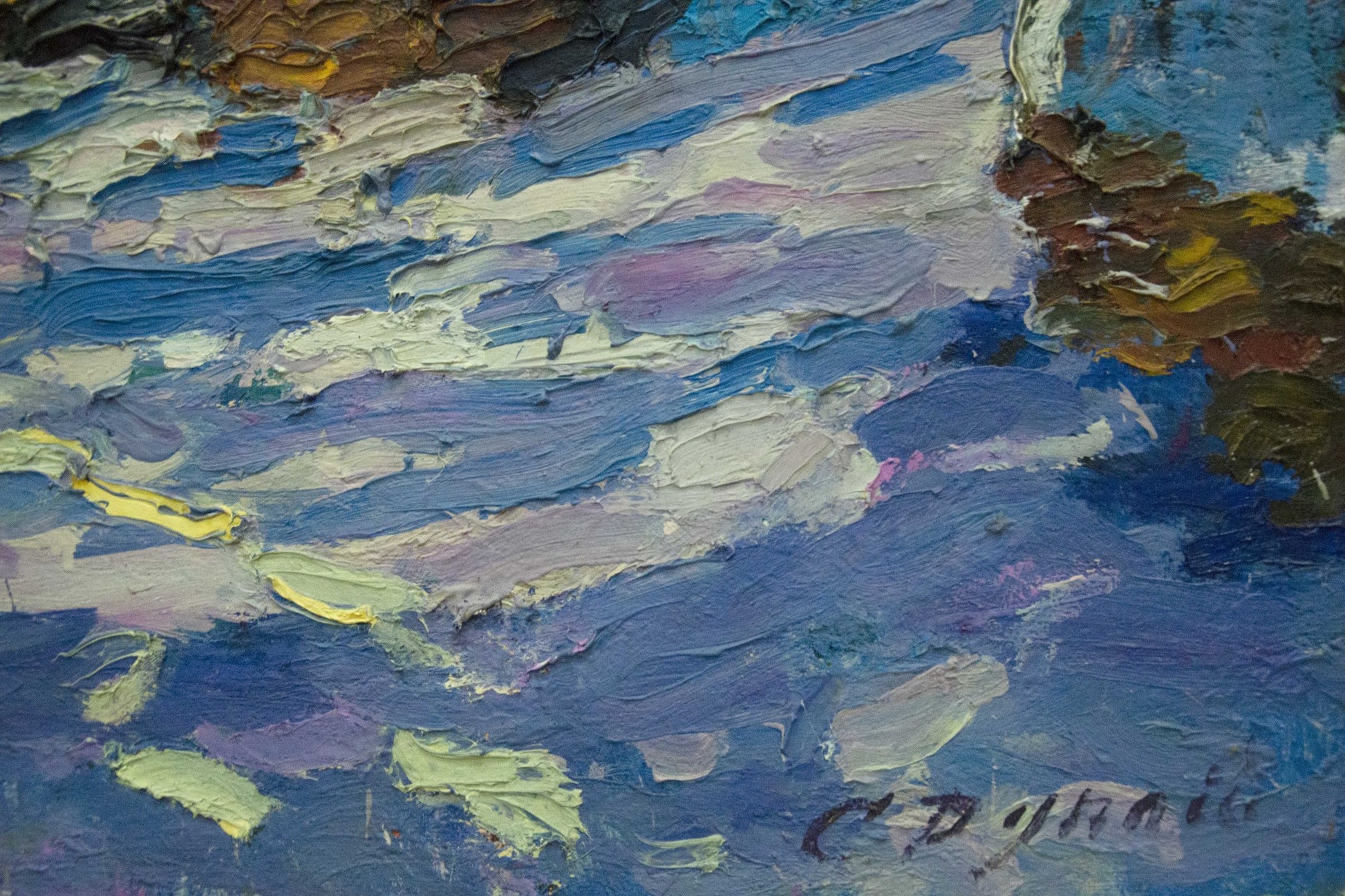 Oil painting Winter Dupliy by Sergey Alexandrovich with impasto blue hues
