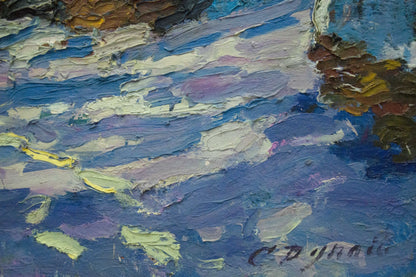 Oil painting Winter Dupliy by Sergey Alexandrovich with impasto blue hues