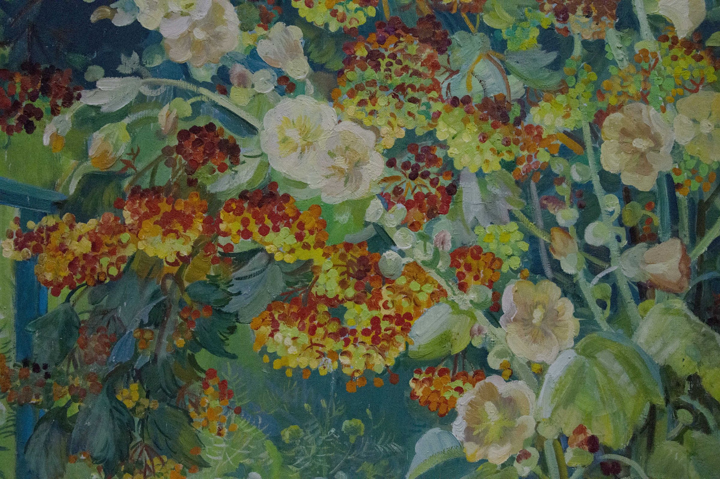 Oil painting Rowan Zorya by Galina Denisovna with white yellow blossoms
