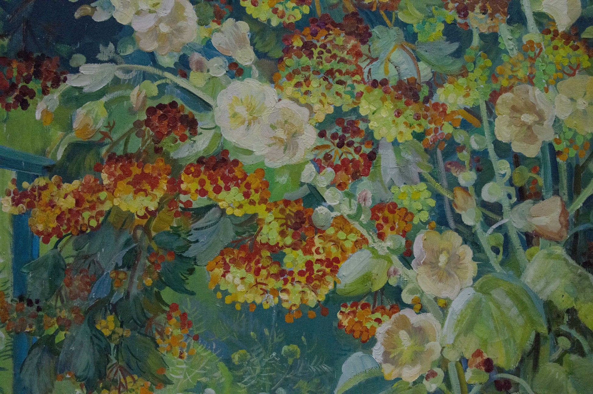 Oil painting Rowan Zorya by Galina Denisovna with white yellow blossoms
