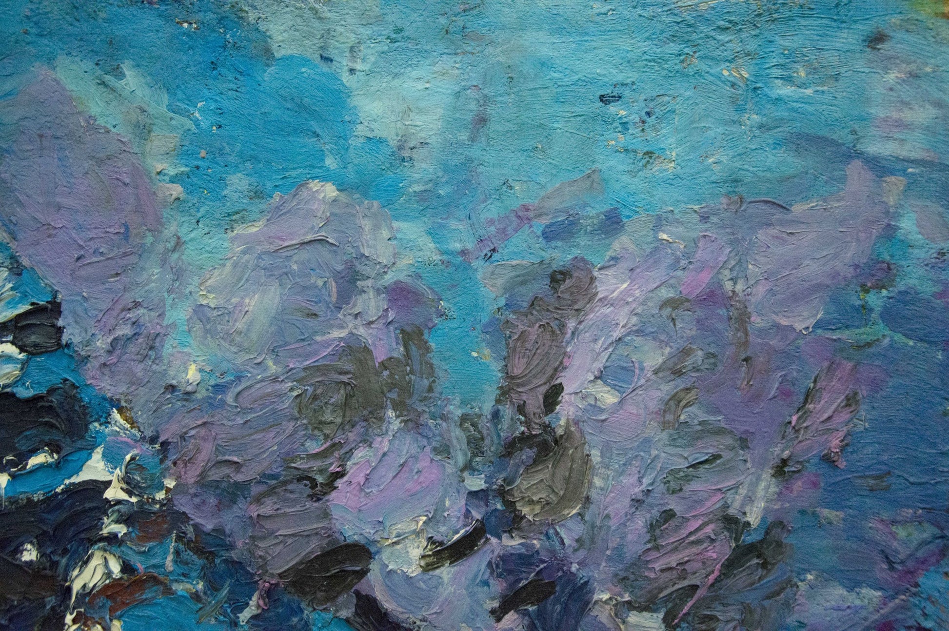 Oil painting Winter Dupliy by Sergey Alexandrovich in teal, lavender, purple