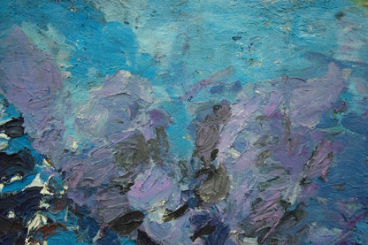 Oil painting Winter Dupliy by Sergey Alexandrovich in teal, lavender, purple