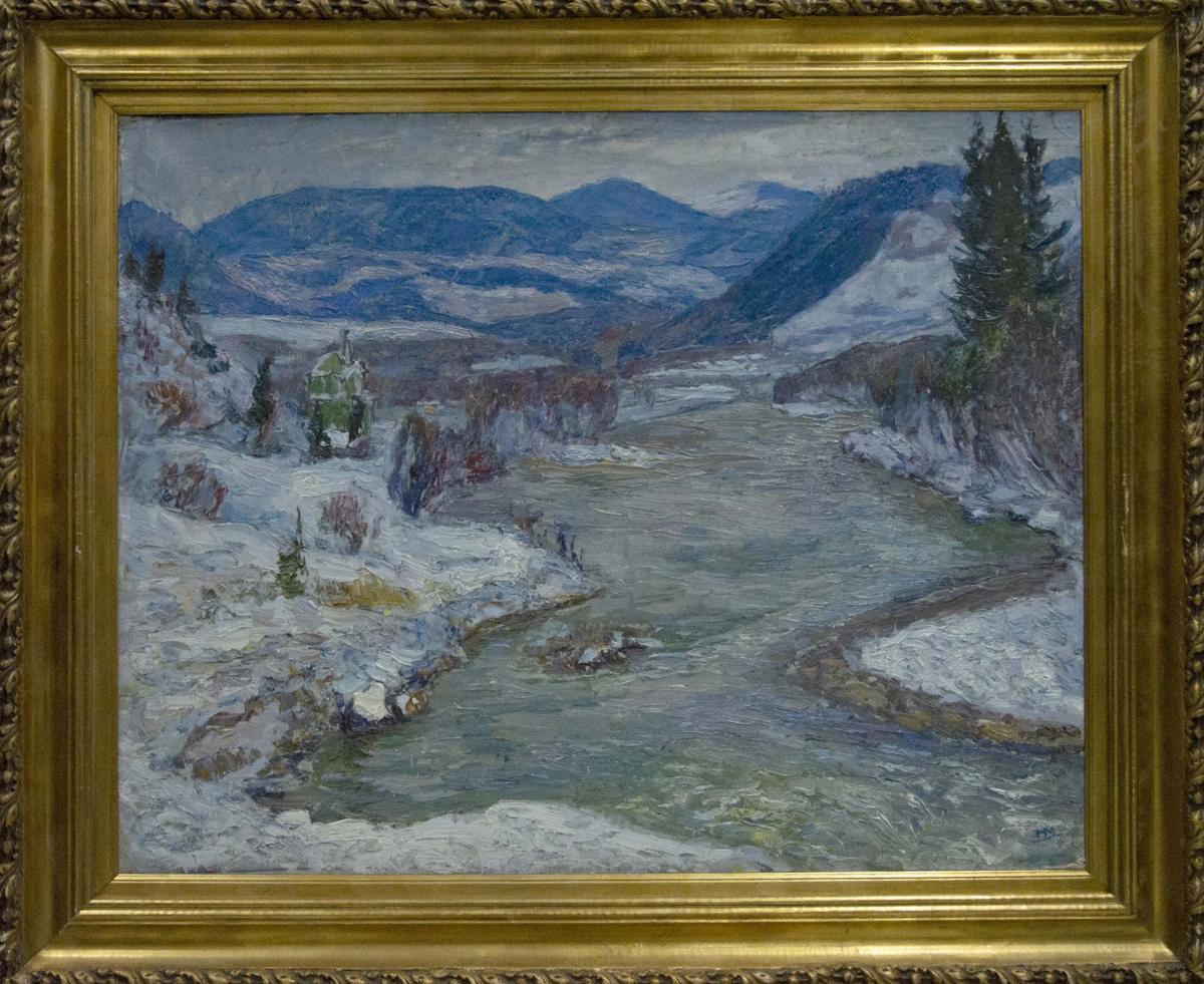 Oil painting Winter landscape by Kontratovich Ernest Rudolfovich in gold frame