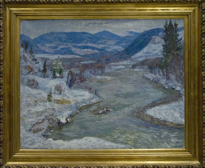 Oil painting Winter landscape by Kontratovich Ernest Rudolfovich in gold frame
