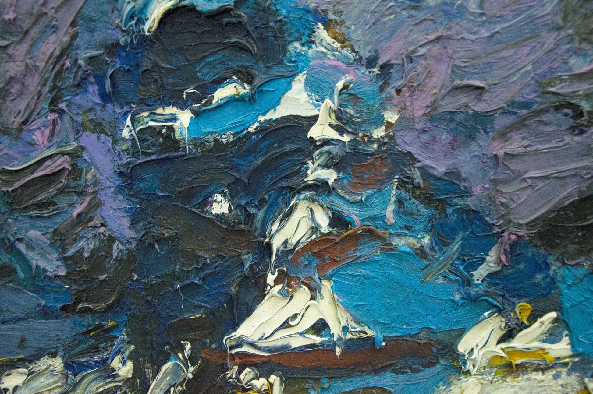 Oil painting Winter Dupliy by Sergey Alexandrovich, textured blue purple white abstract