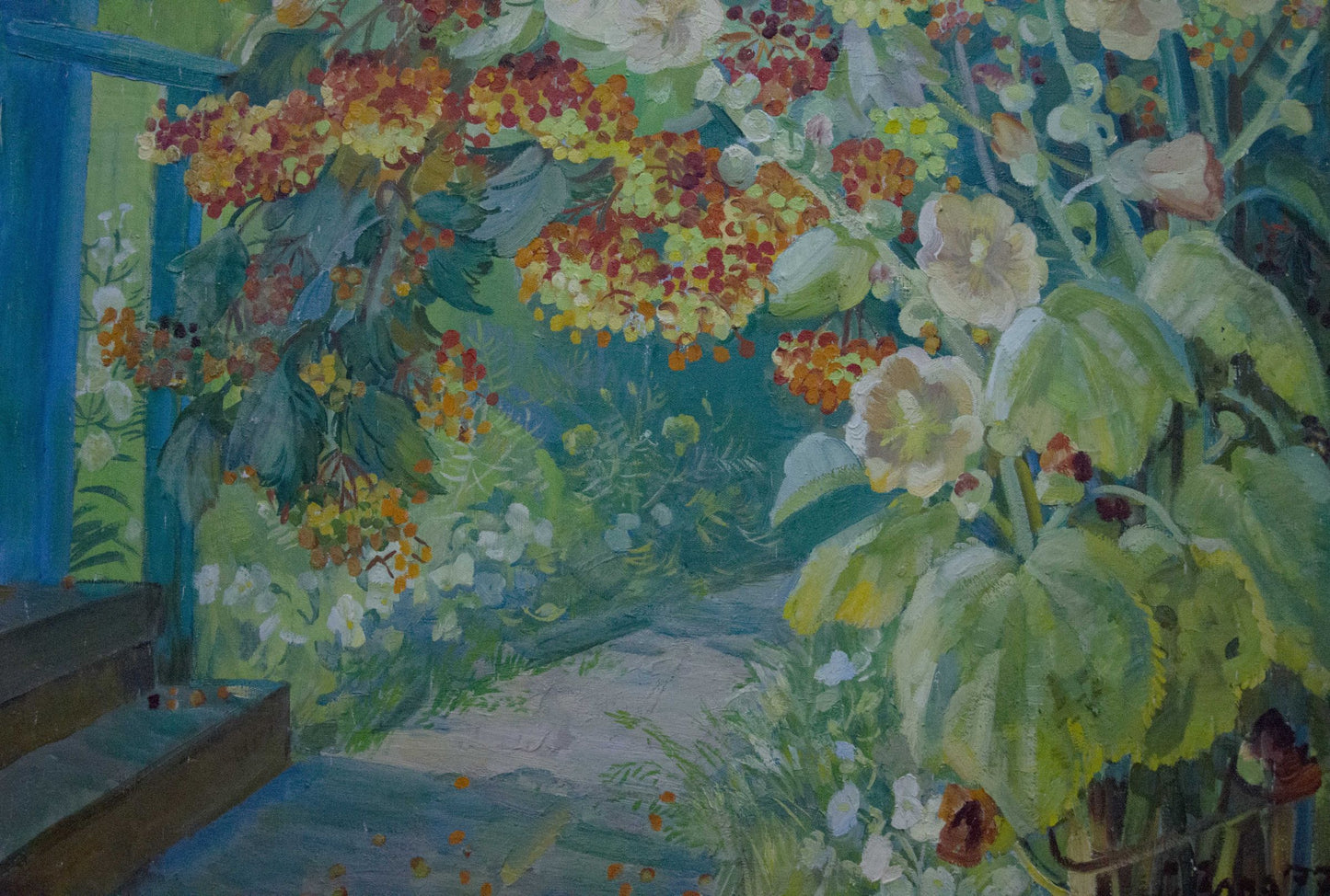 Oil painting Rowan Zorya by Galina Denisovna: lush garden with blossoms