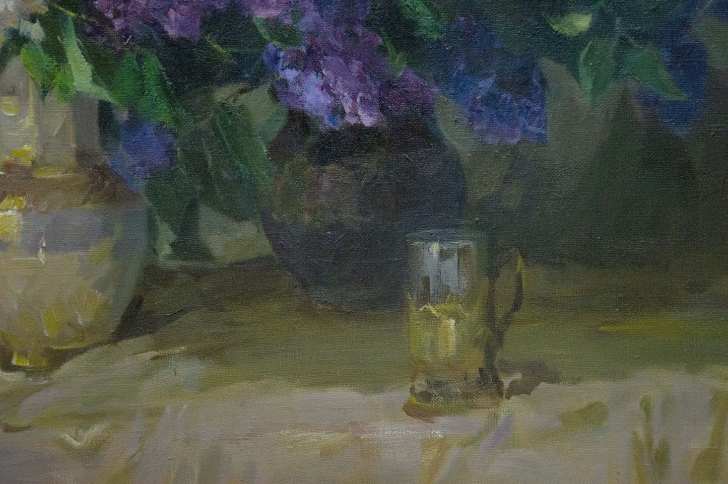 Oil painting by Chulko Nikolay Fedorovich: glass mug with golden liquid