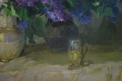 Oil painting by Chulko Nikolay Fedorovich: glass mug with golden liquid
