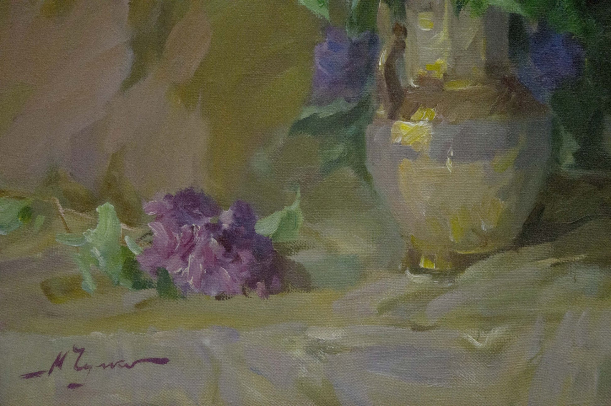 Oil painting of purple lilacs by Chulko Nikolay Fedorovich