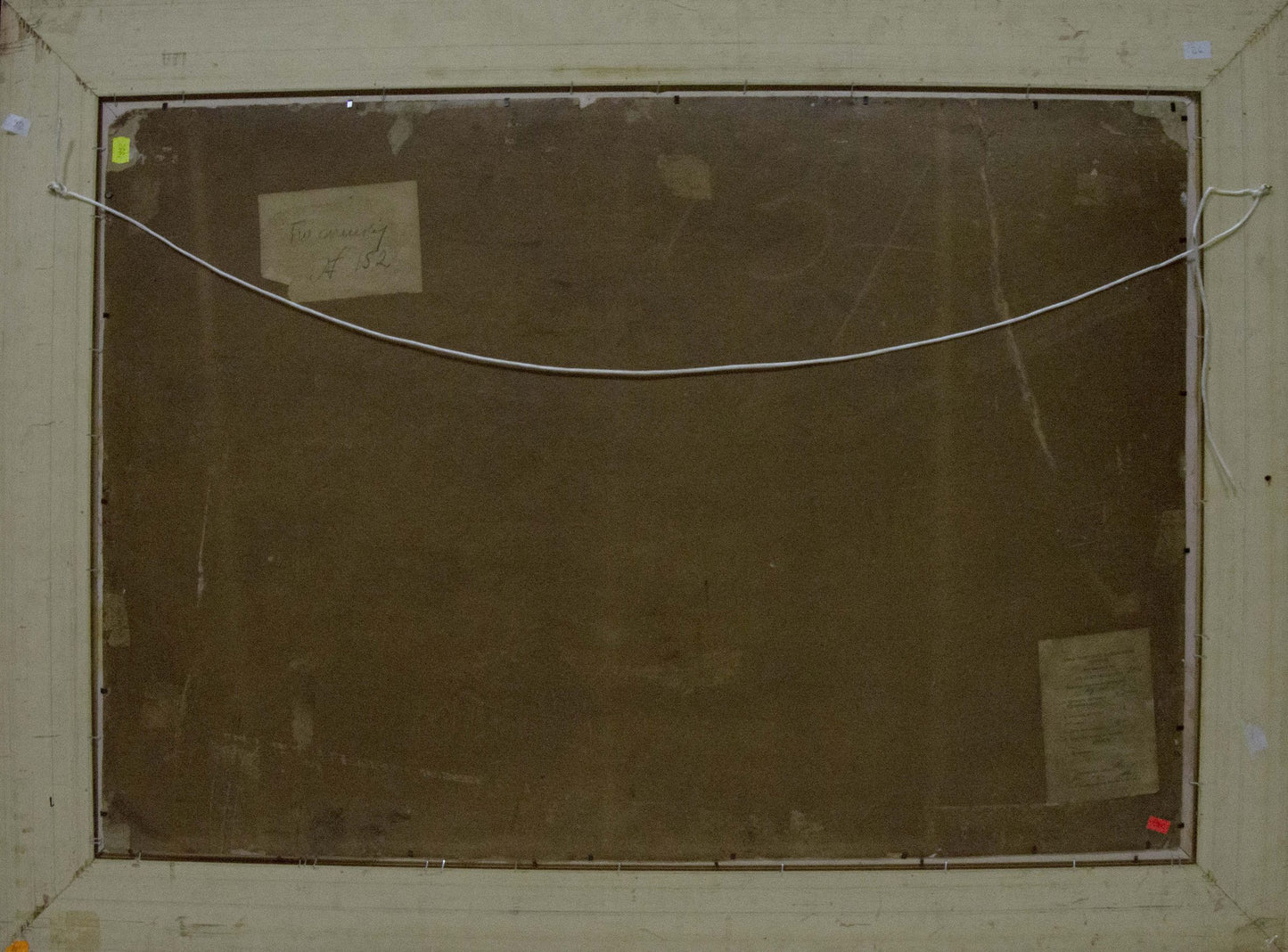Back of framed Oil painting Flowers by Shulga Ivan Nikolaevich with brown canvas and white wires