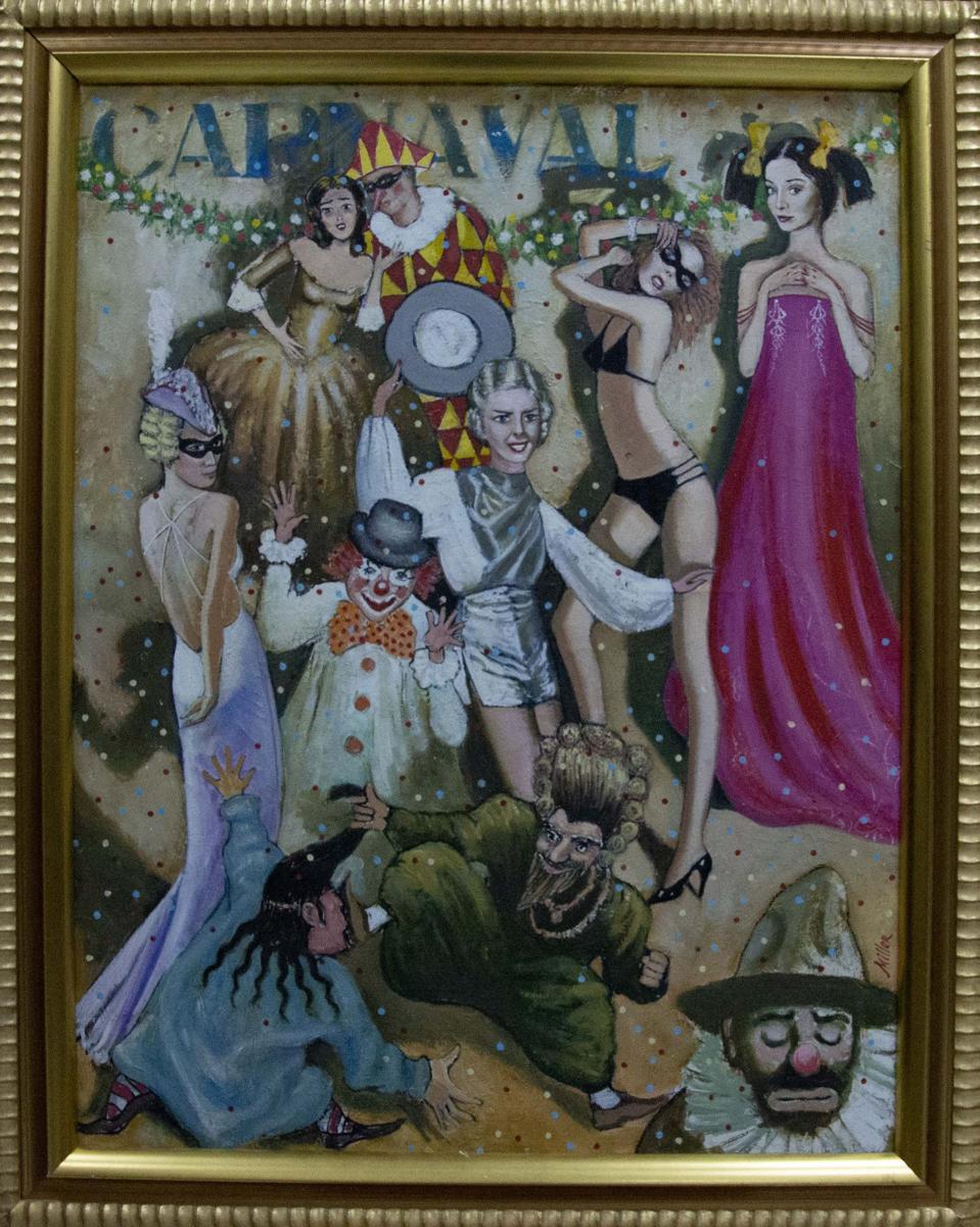 Oil painting Carnival by Vladimir Nikolaevich Miller, vibrant framed artwork