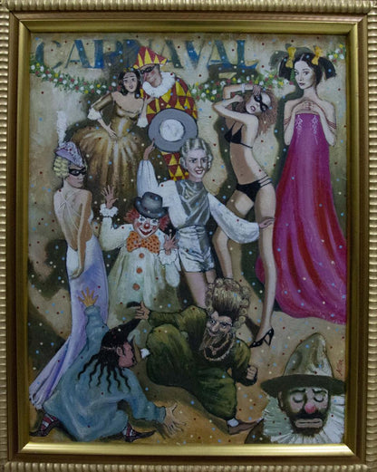 Oil painting Carnival by Vladimir Nikolaevich Miller, vibrant framed artwork