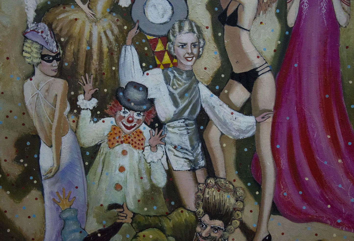 Oil painting Carnival by Vladimir Nikolaevich Miller: clown in white outfit