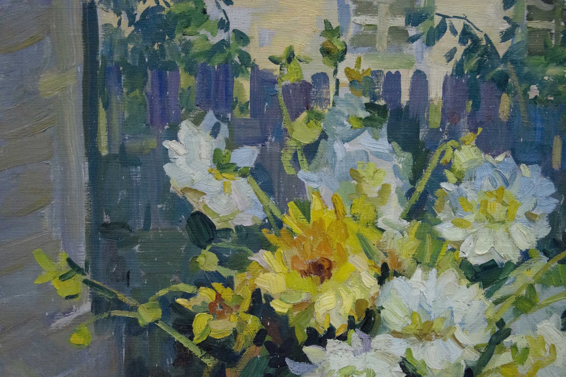 Oil painting Daisies Zorya by Galina Denisovna, yellow white flowers