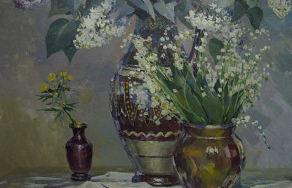 Oil painting by Sidoruk Vladimir Fedorovich: lily-of-the-valley in gold vase